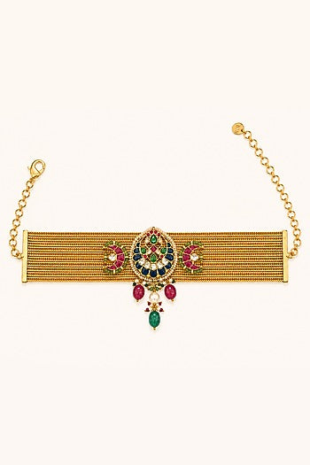 Gold Finish Kundan Polki Choker Necklace Set