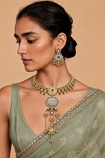 Two-Tone Finish Kundan Polki Necklace Set