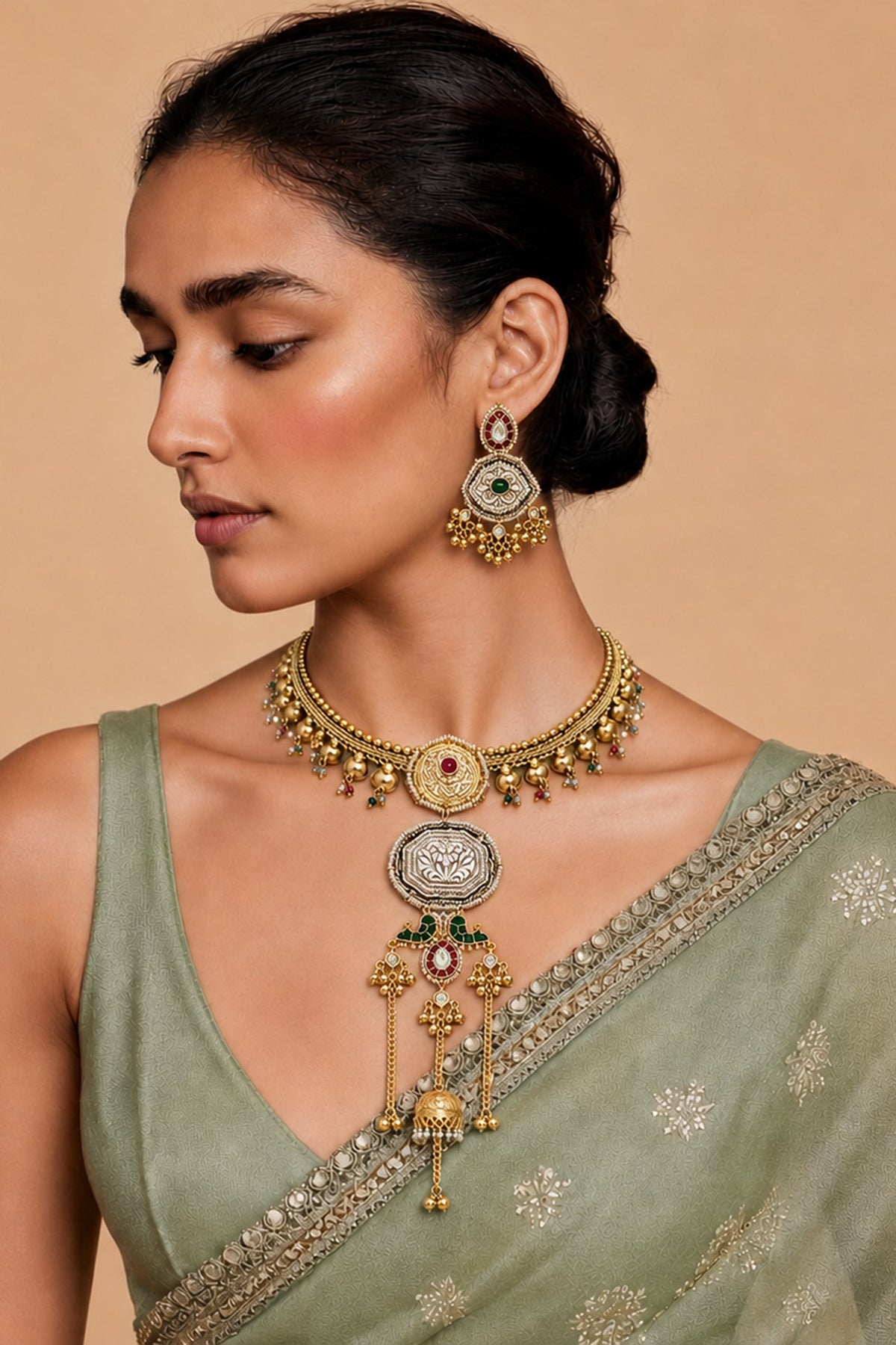 Two-Tone Finish Kundan Polki Necklace Set