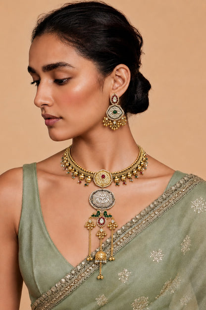 Two-Tone Finish Kundan Polki Necklace Set