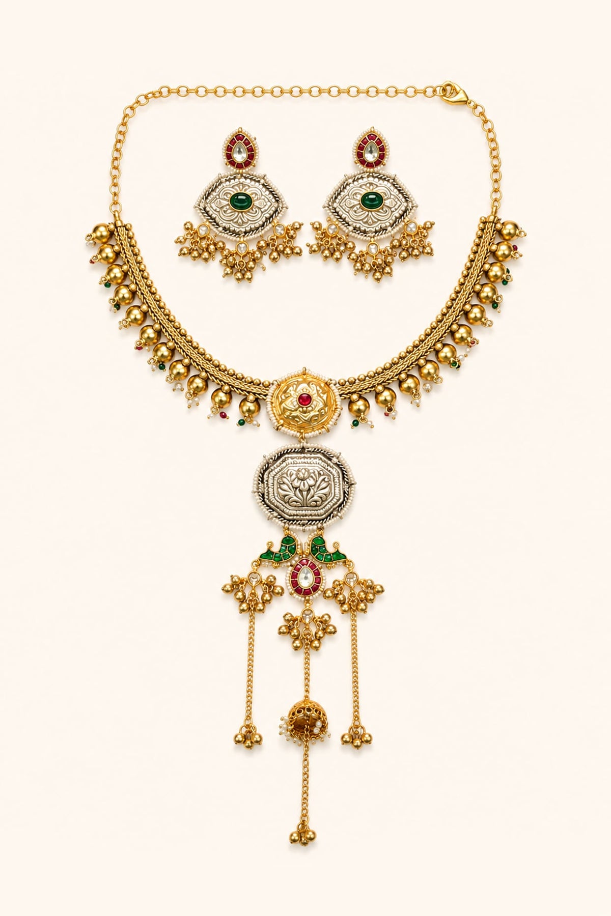 Two-Tone Finish Kundan Polki Necklace Set