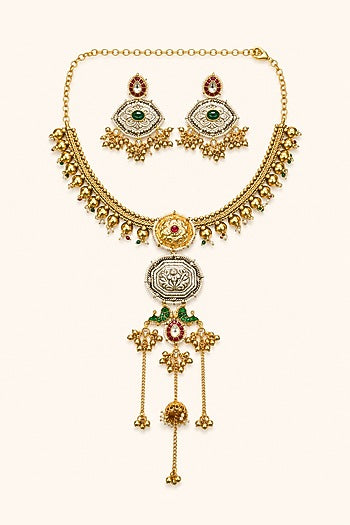 Two-Tone Finish Kundan Polki Necklace Set