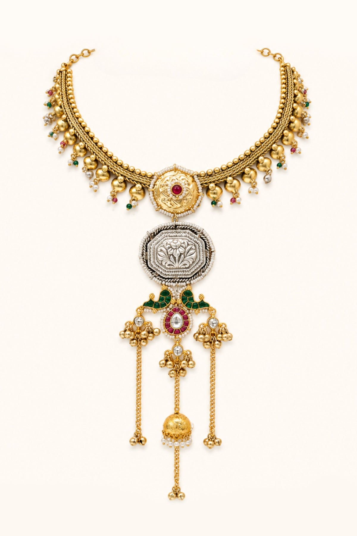 Two-Tone Finish Kundan Polki Necklace Set