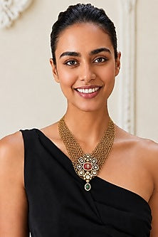 Gold Finish Imitation Polki & Semi-Precious Stone Necklace