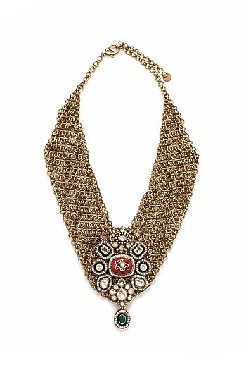 Gold Finish Imitation Polki & Semi-Precious Stone Necklace