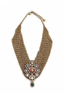 Gold Finish Imitation Polki & Semi-Precious Stone Necklace