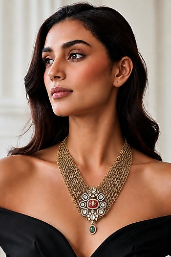 Gold Finish Imitation Polki & Semi-Precious Stone Necklace