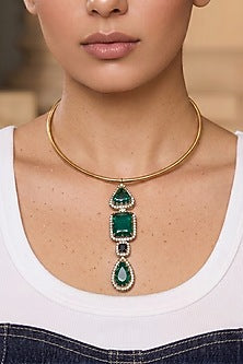 Gold Finish Emerald Hasli Necklace Set
