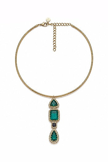 Gold Finish Emerald Hasli Necklace Set