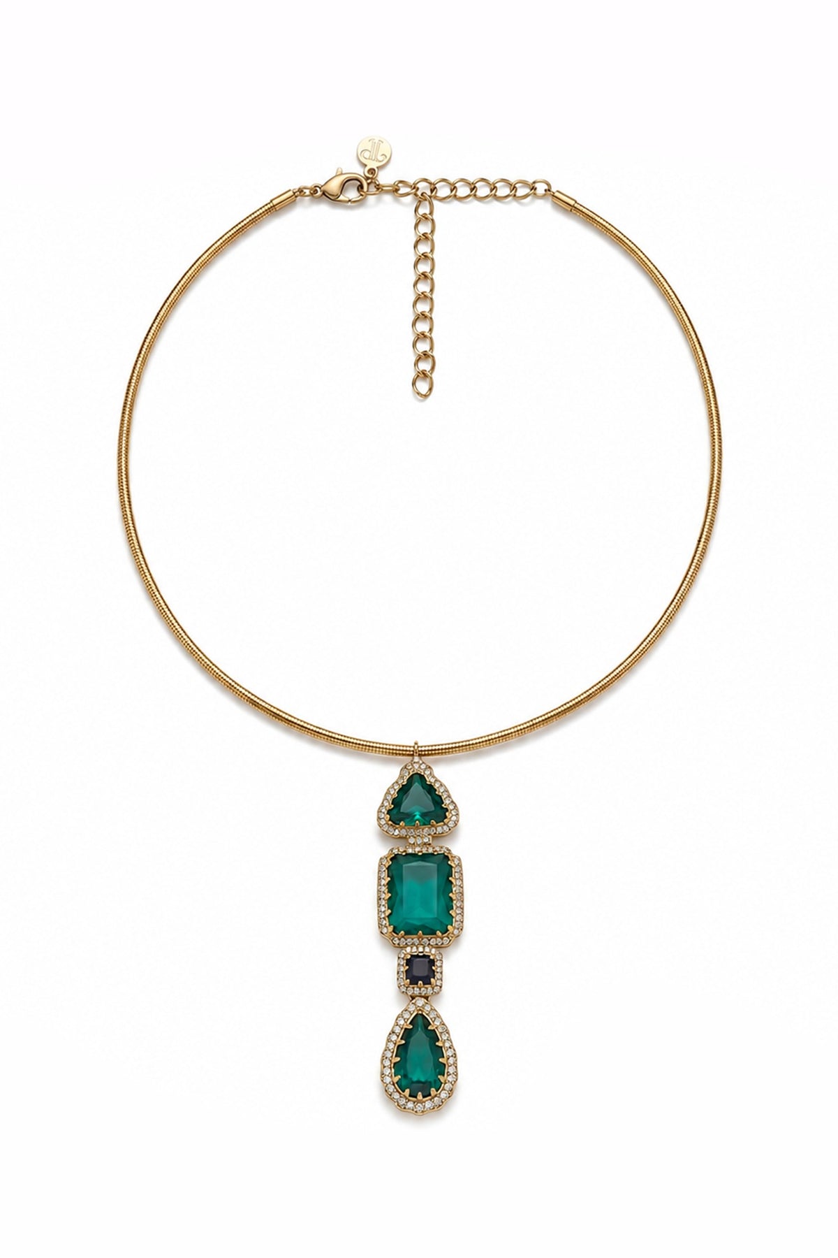 Gold Finish Emerald Hasli Necklace Set