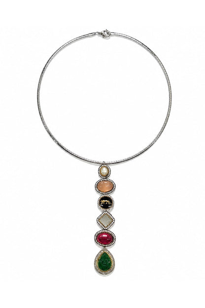 Two-Tone Finish Multi-Colored Stone Necklace