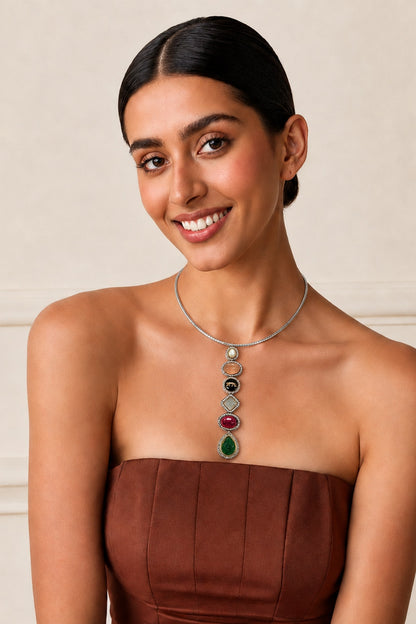 Two-Tone Finish Multi-Colored Stone Necklace