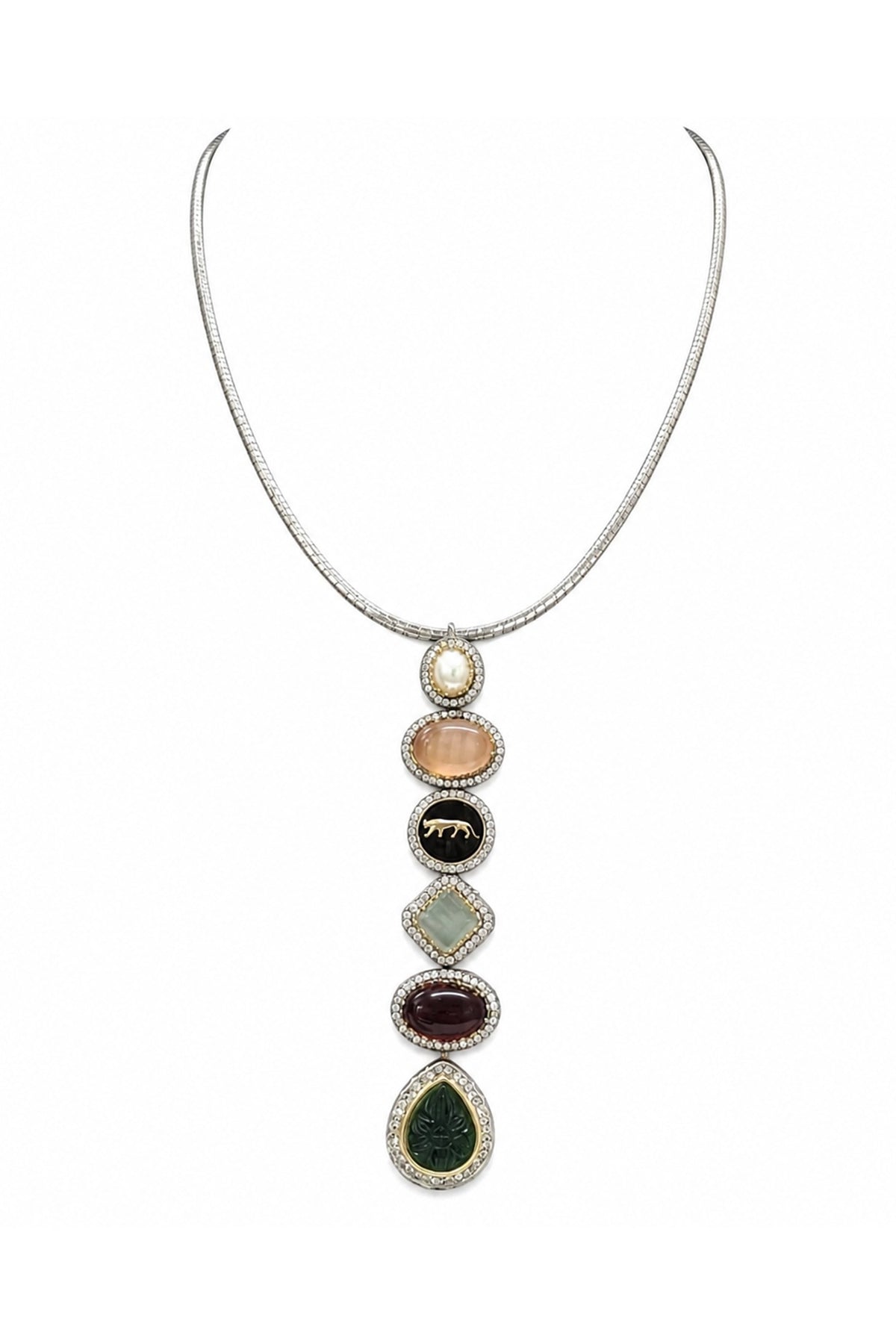Two-Tone Finish Multi-Colored Stone Necklace