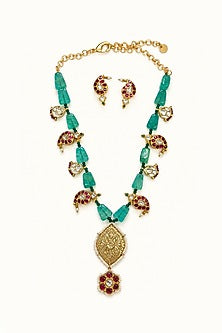 Gold Finish Imitation Polki & Ruby Ston Necklace Set