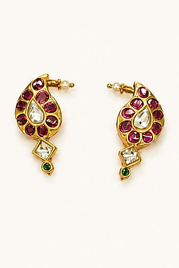 Gold Finish Imitation Polki & Ruby Ston Necklace Set