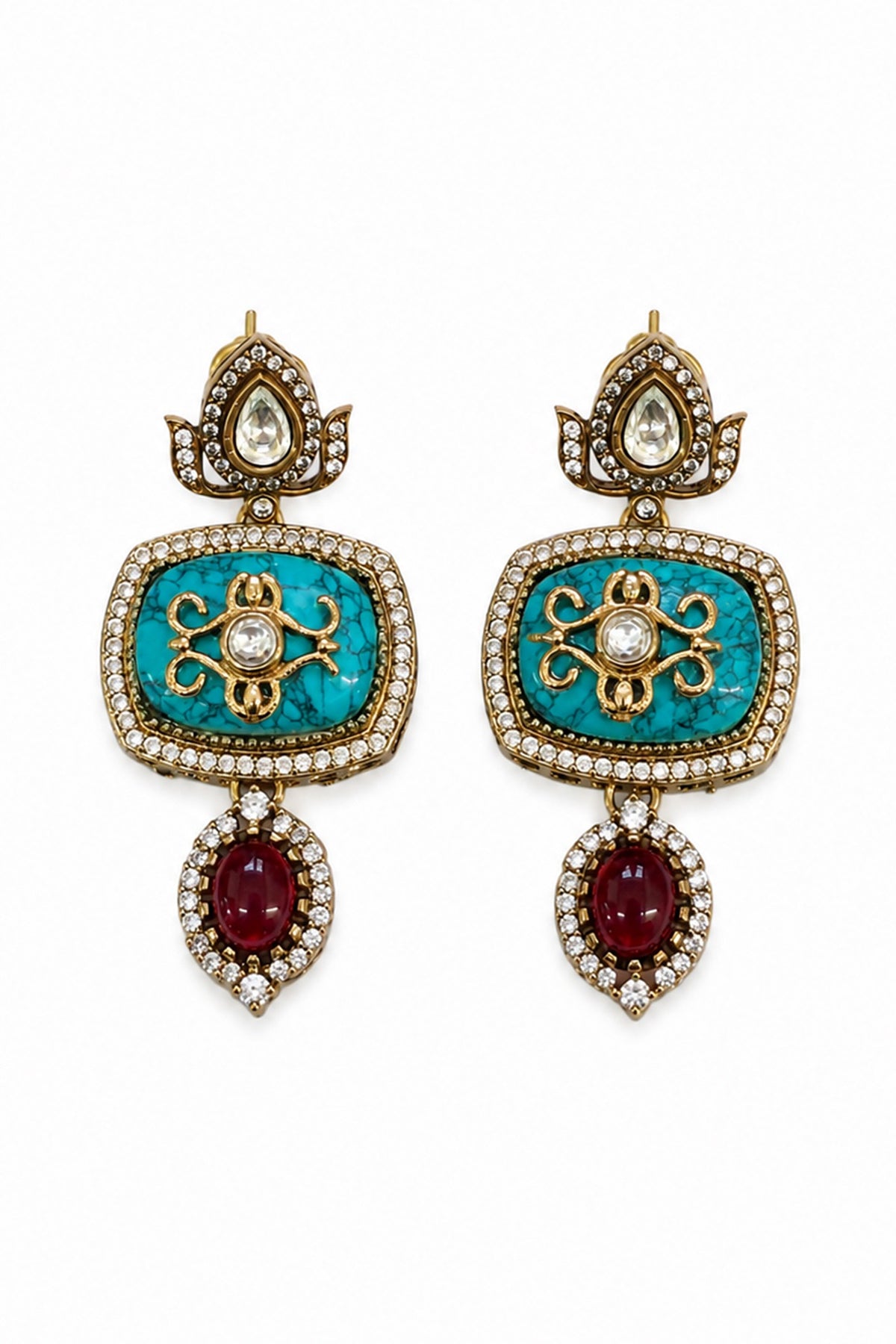 Gold Finish Imitation Polki & Multi-Colored Semi-precious Stone Necklace Set
