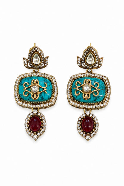 Gold Finish Imitation Polki & Multi-Colored Semi-precious Stone Necklace Set