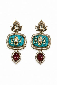 Gold Finish Imitation Polki & Multi-Colored Semi-precious Stone Necklace Set