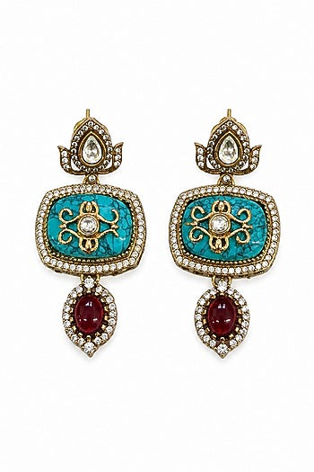 Gold Finish Imitation Polki & Multi-Colored Semi-precious Stone Necklace Set