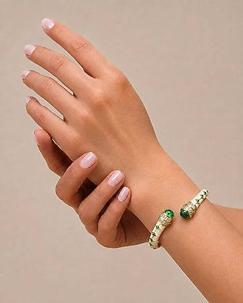 Gold Finish Green Stone Enameled Bangle