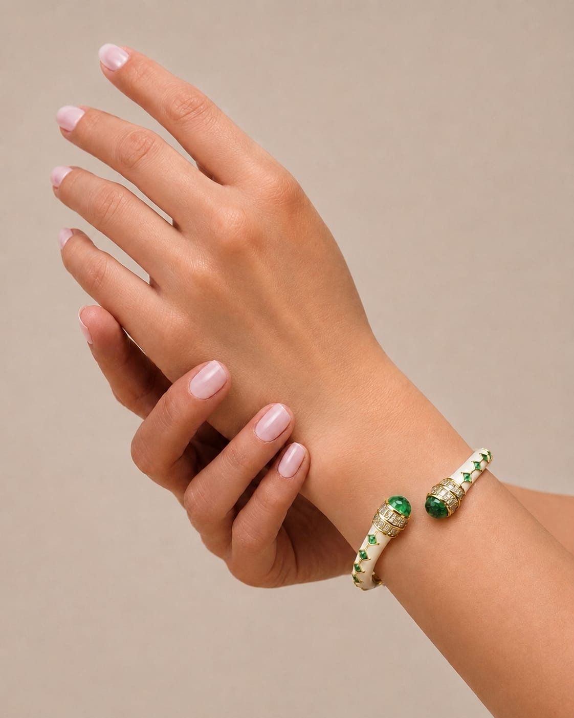 Gold Finish Green Stone Enameled Bangle