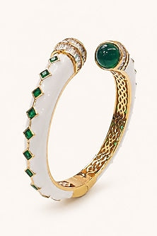 Gold Finish Green Stone Enameled Bangle