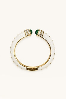 Gold Finish Green Stone Enameled Bangle