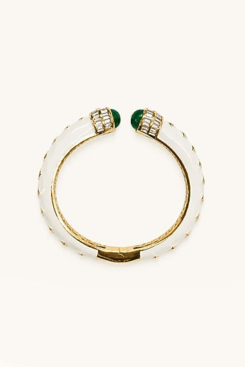 Gold Finish Green Stone Enameled Bangle