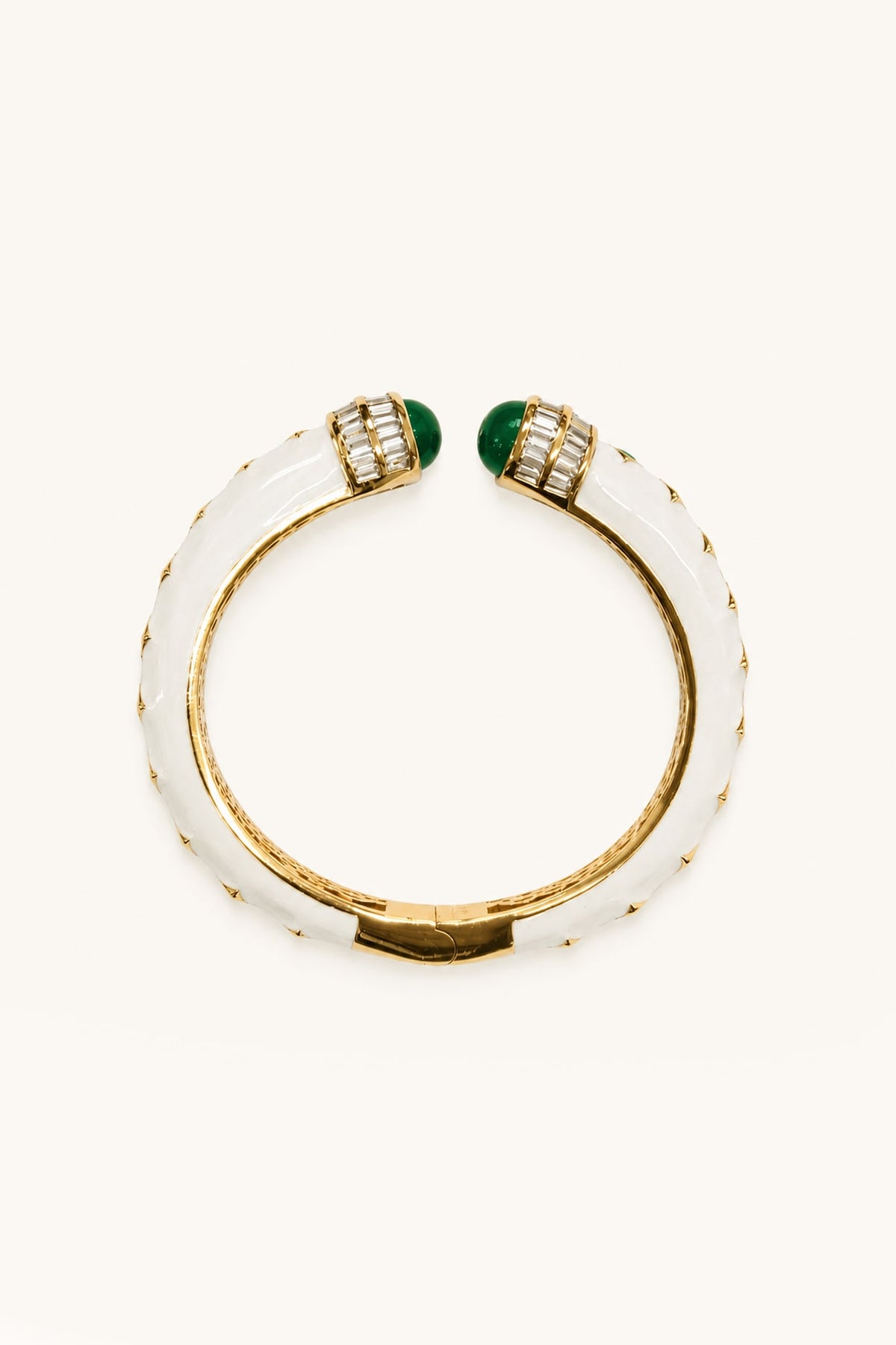 Gold Finish Green Stone Enameled Bangle