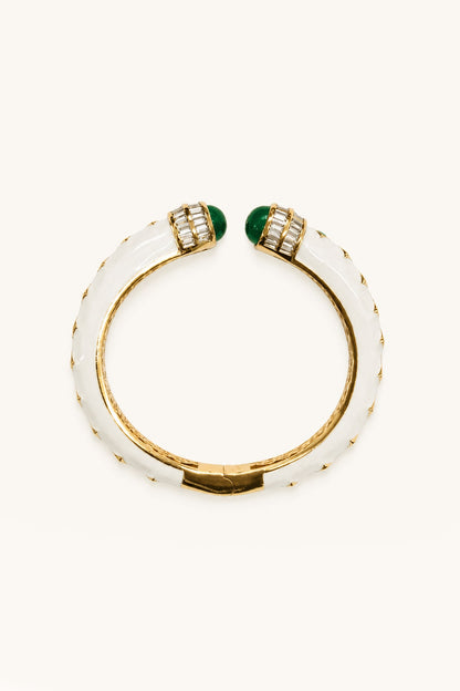 Gold Finish Green Stone Enameled Bangle
