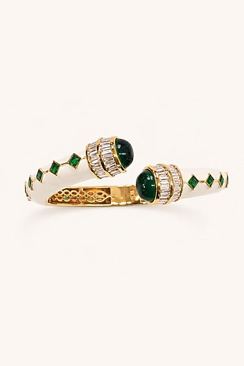 Gold Finish Green Stone Enameled Bangle