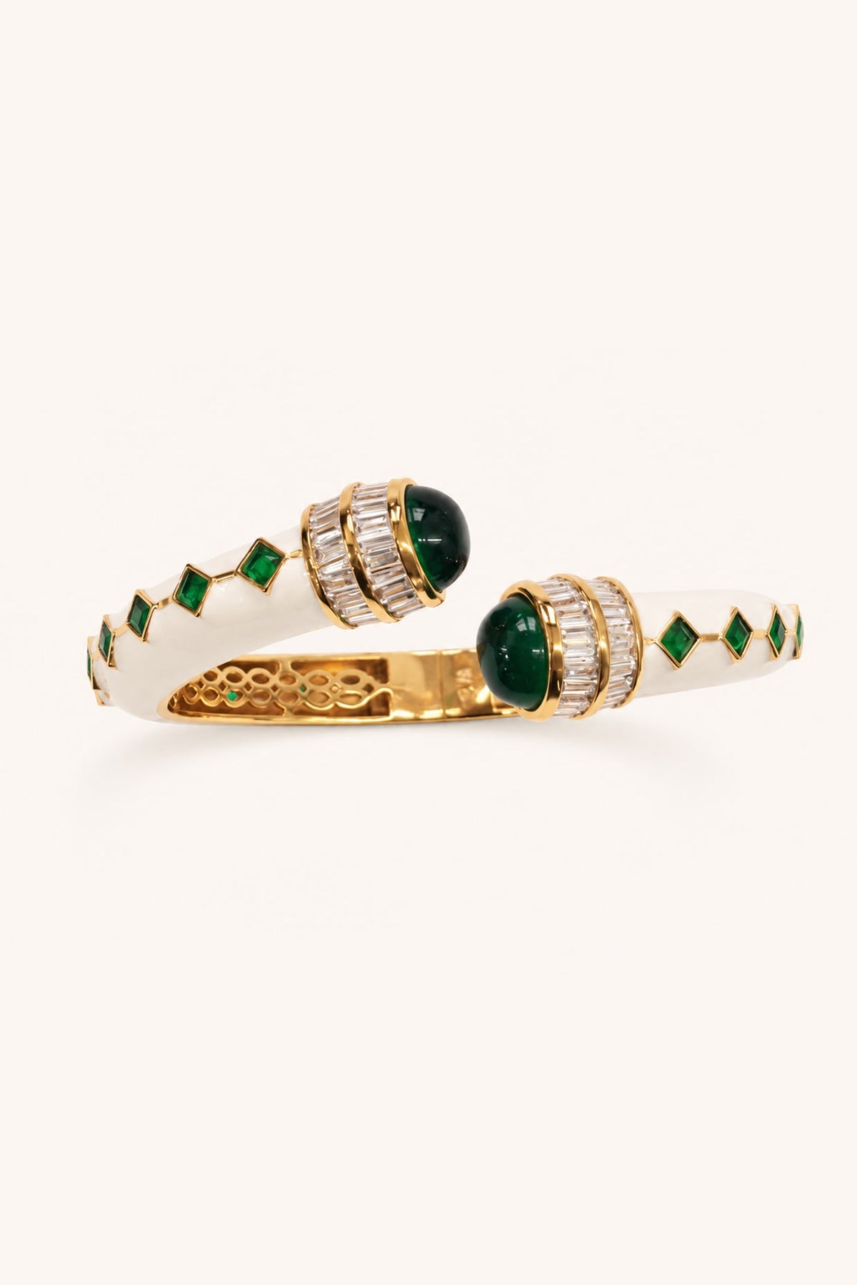 Gold Finish Green Stone Enameled Bangle