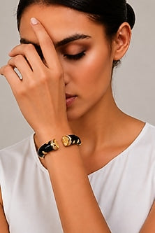 Gold Finish Topaz Stone Enameled Bangle