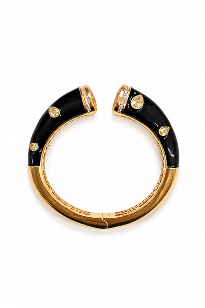 Gold Finish Topaz Stone Enameled Bangle
