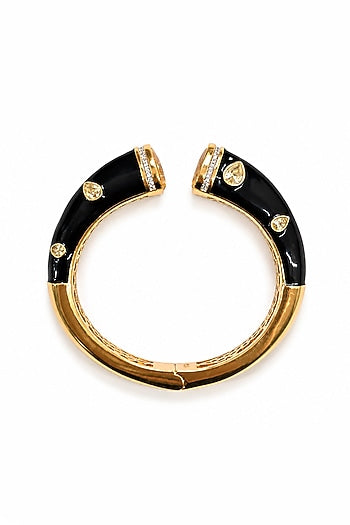 Gold Finish Topaz Stone Enameled Bangle