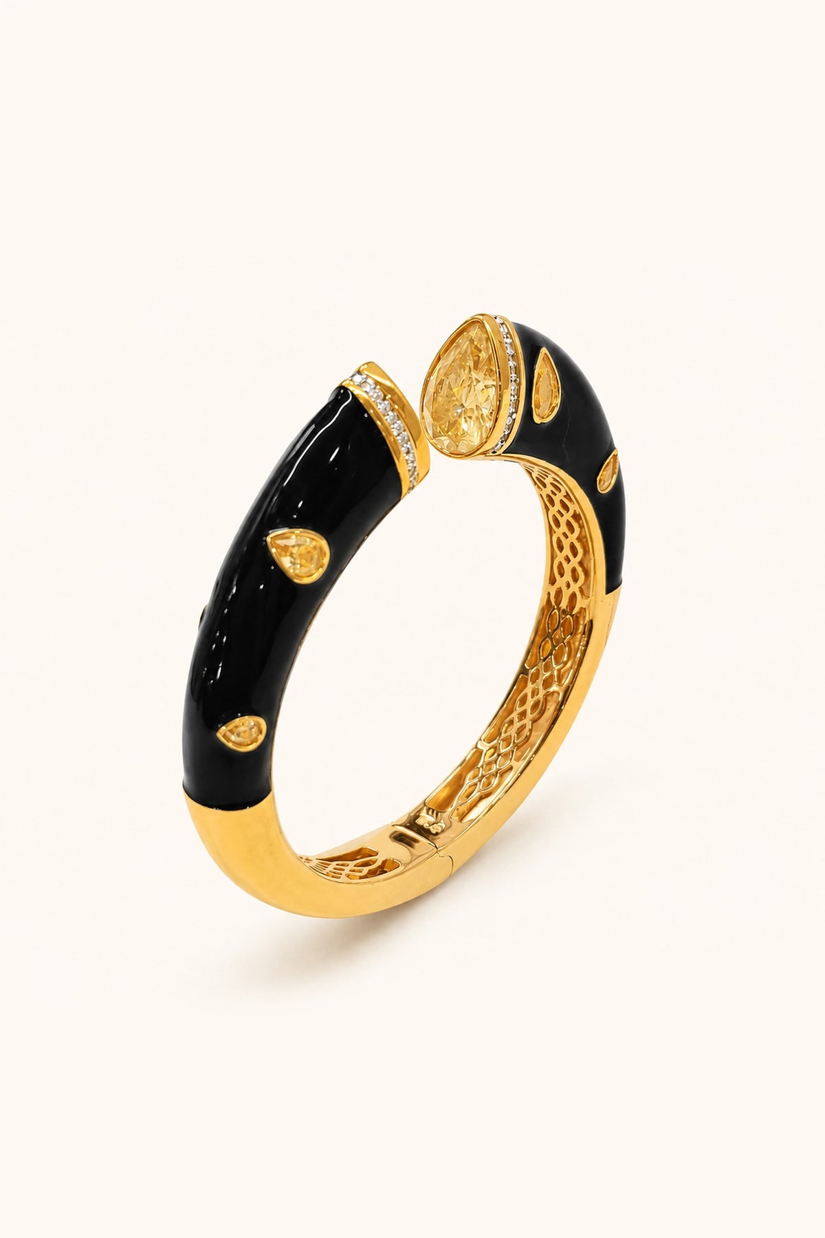 Gold Finish Topaz Stone Enameled Bangle
