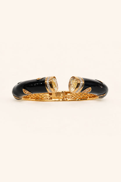Gold Finish Topaz Stone Enameled Bangle