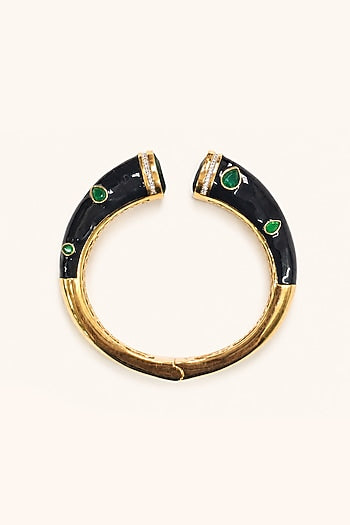 Gold Finish Green Stone Enameled Bangle