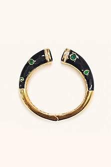 Gold Finish Green Stone Enameled Bangle