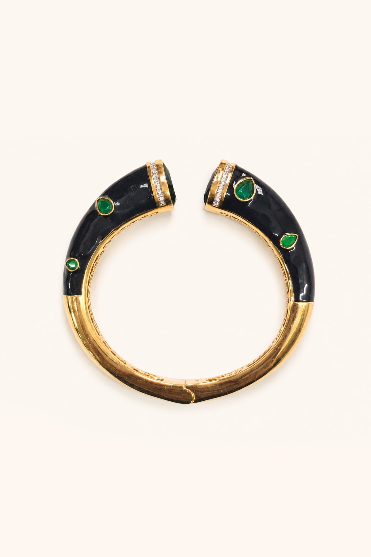 Gold Finish Green Stone Enameled Bangle