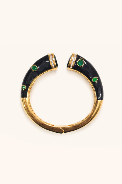 Gold Finish Green Stone Enameled Bangle