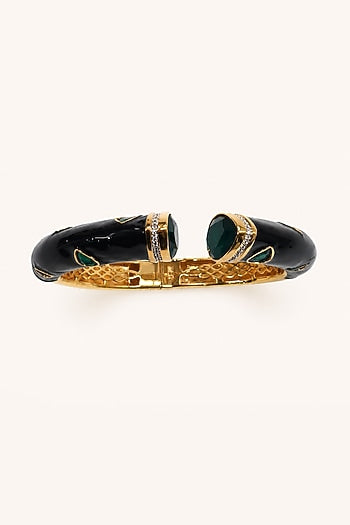 Gold Finish Green Stone Enameled Bangle