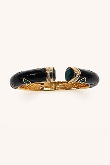 Gold Finish Green Stone Enameled Bangle