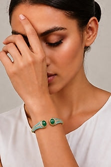 Gold Finish Green Stone Enameled Bangle
