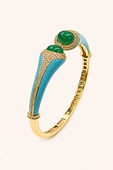 Gold Finish Green Stone Enameled Bangle