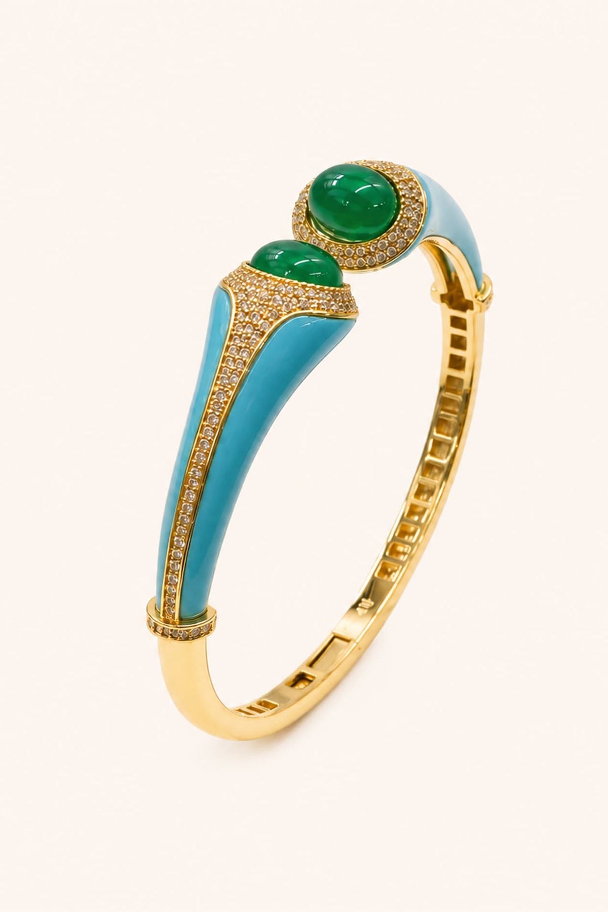 Gold Finish Green Stone Enameled Bangle