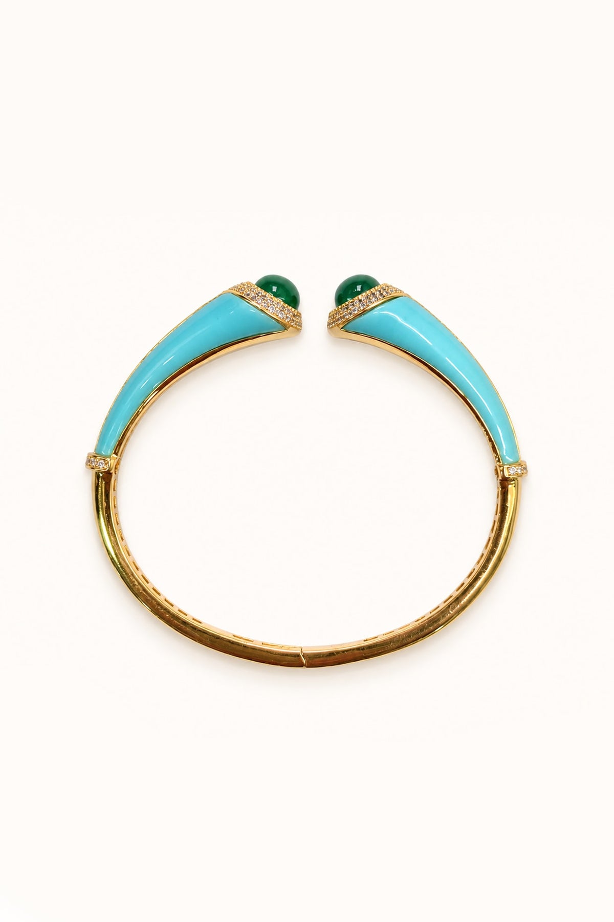 Gold Finish Green Stone Enameled Bangle
