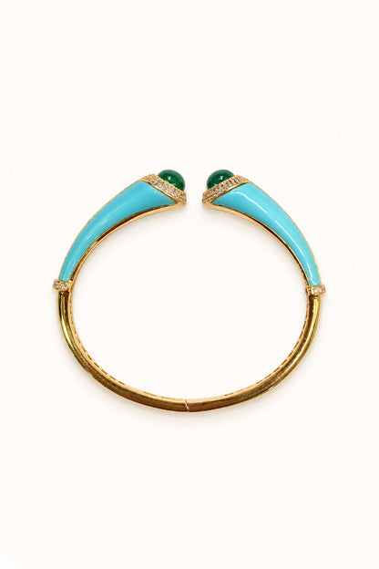 Gold Finish Green Stone Enameled Bangle