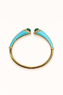 Gold Finish Green Stone Enameled Bangle