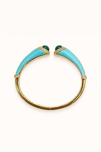 Gold Finish Green Stone Enameled Bangle